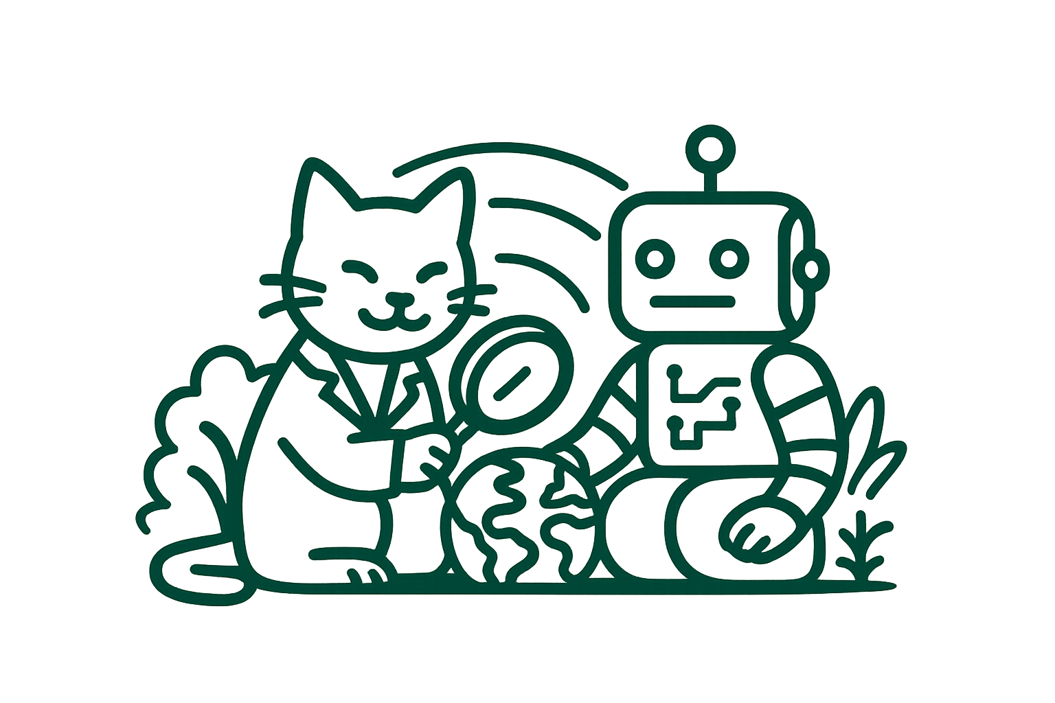 リラックスする猫とロボット